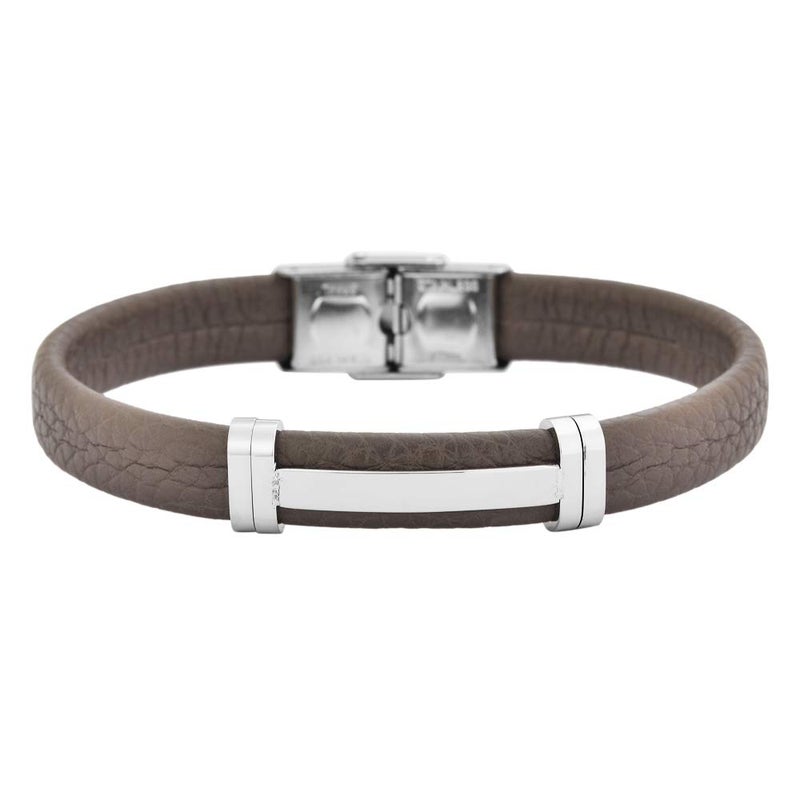 Geoffrey Beene Men's Genuine Leather Bracelet with Stainless Steel Cut-Out ID, Grey - Image 1